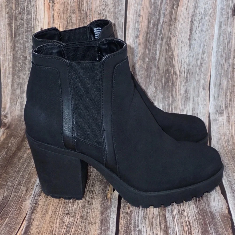 Madden Girl Caddiee Women's Black Chelsea Ankle Boots Heel Size 7.5 M